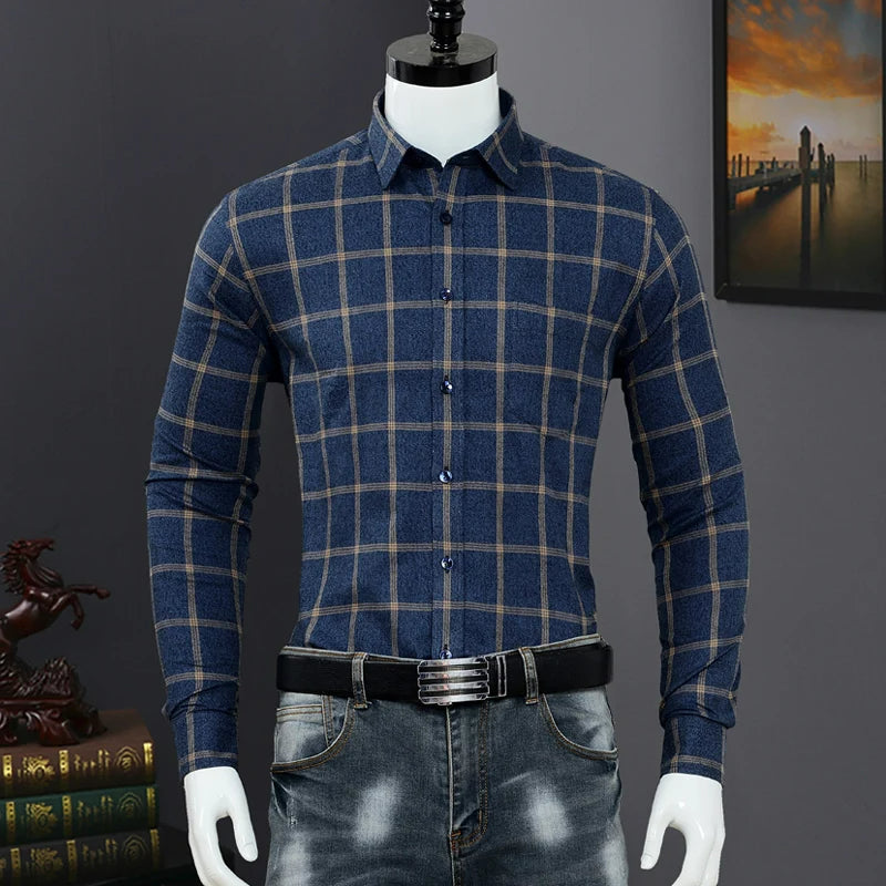 100% Pure Cotton Men's Flannel Plaid Shirt Long Sleeve Regular Fit Men Pocket Casual Shirt (Pack of 4)