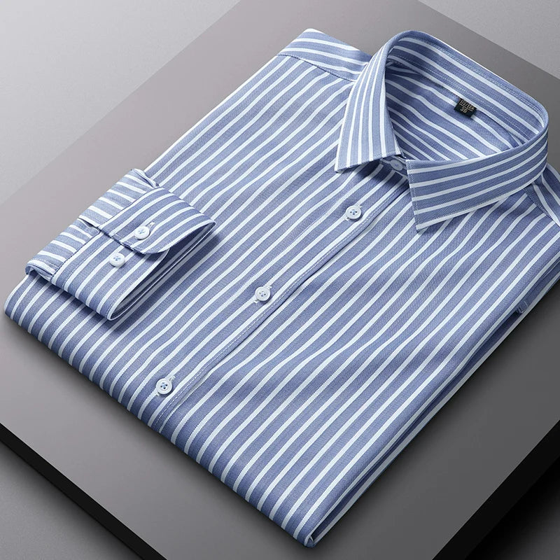 Men's Long Sleeve Shirt Luxurious Wrinkle-resistant Non-iron Stripe (Pack of 4)