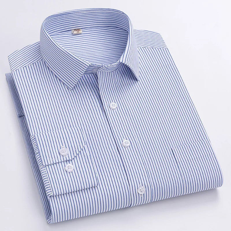 Men's Solid Color Striped Anti-wrinkle Non-ironing Fashion Business White Shirts