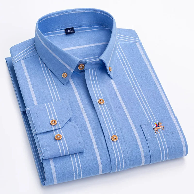 New Pure Cotton Oxford Textile Men's Shirt With Horse Label Slim And Comfortable Long-sleeved