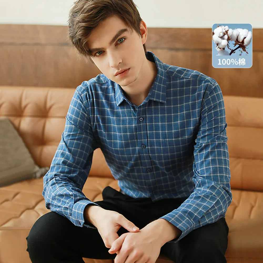 100% Pure Cotton Men's Flannel Plaid Shirt Long Sleeve Regular Fit Men Pocket Casual Shirt (Pack of 4)