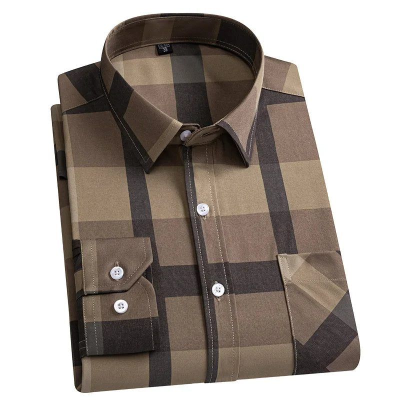 Men's Fashion Shirts Casual Slim Plaid Striped Men Clothing Business (Pack of 4)
