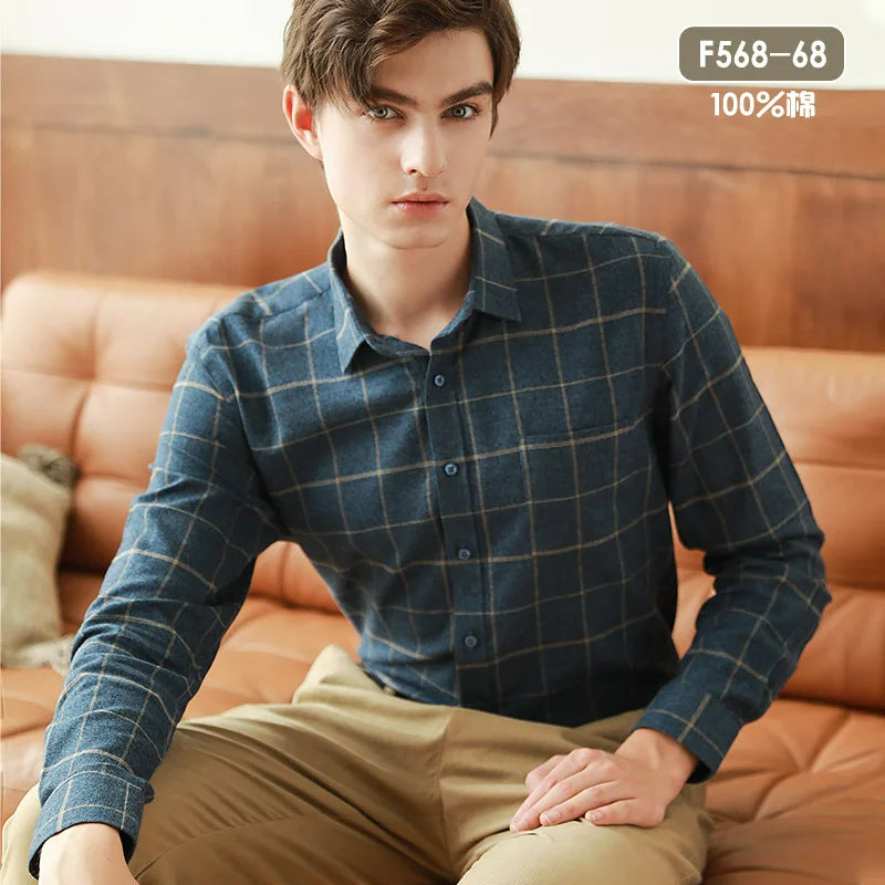 100% Pure Cotton Men's Flannel Plaid Shirt Long Sleeve Regular Fit Men Pocket Casual Shirt (Pack of 4)