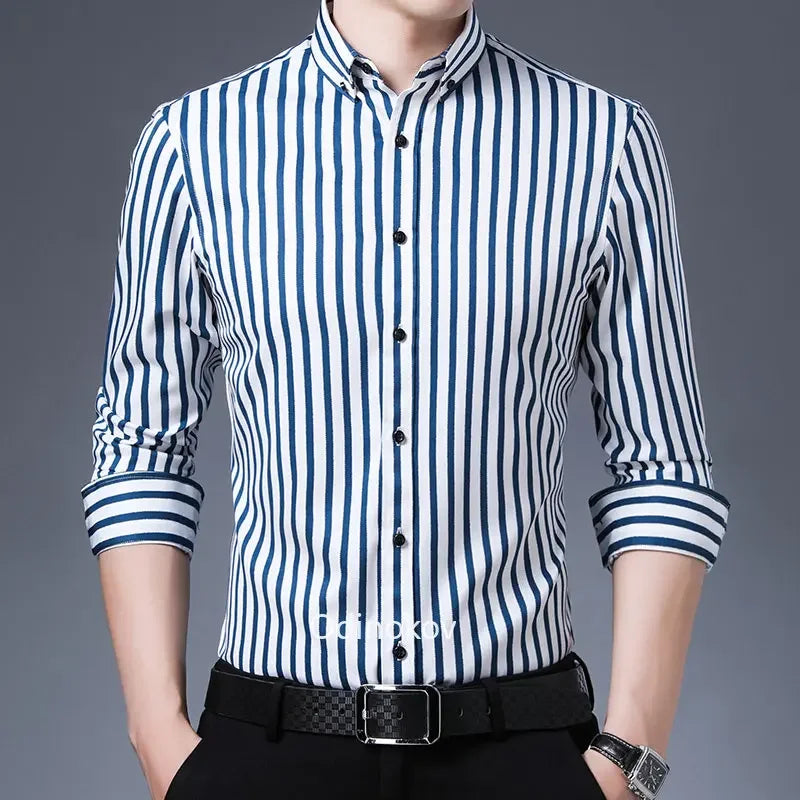Men's Smooth Non-iron Stretch Soft Casual Striped Shirts