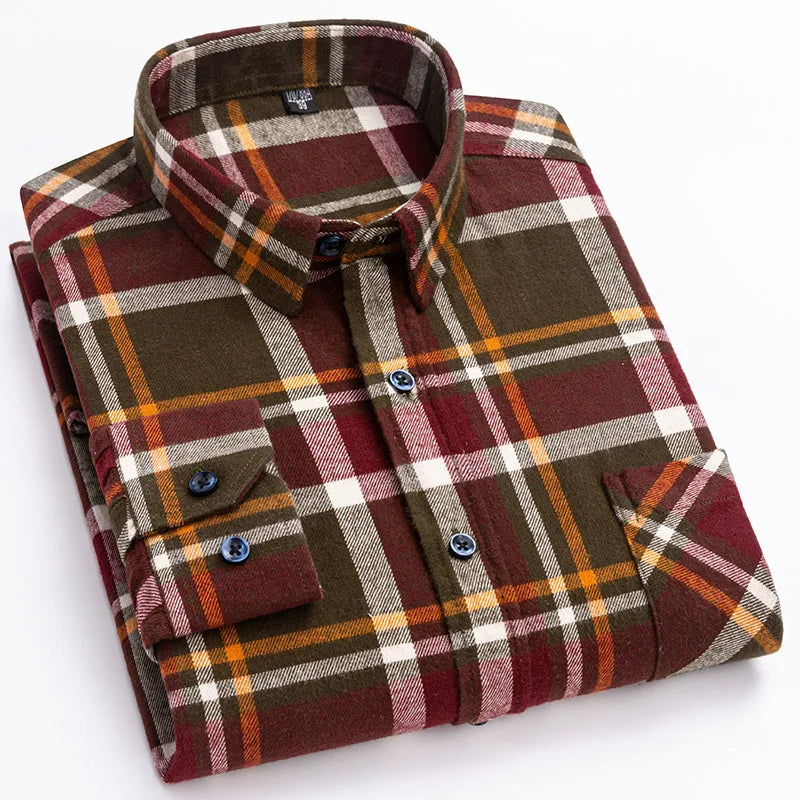 Men's Fashion 100% Cotton Thick Brushed Flannel Shirts (Pack of 4)