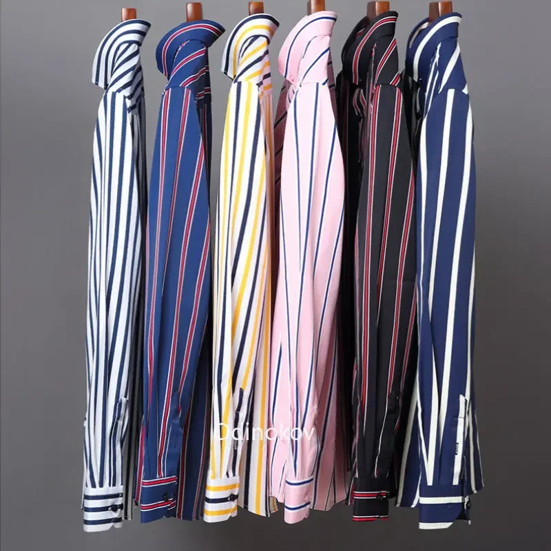 Men's Smooth Non-iron Stretch Soft Casual Striped Shirts