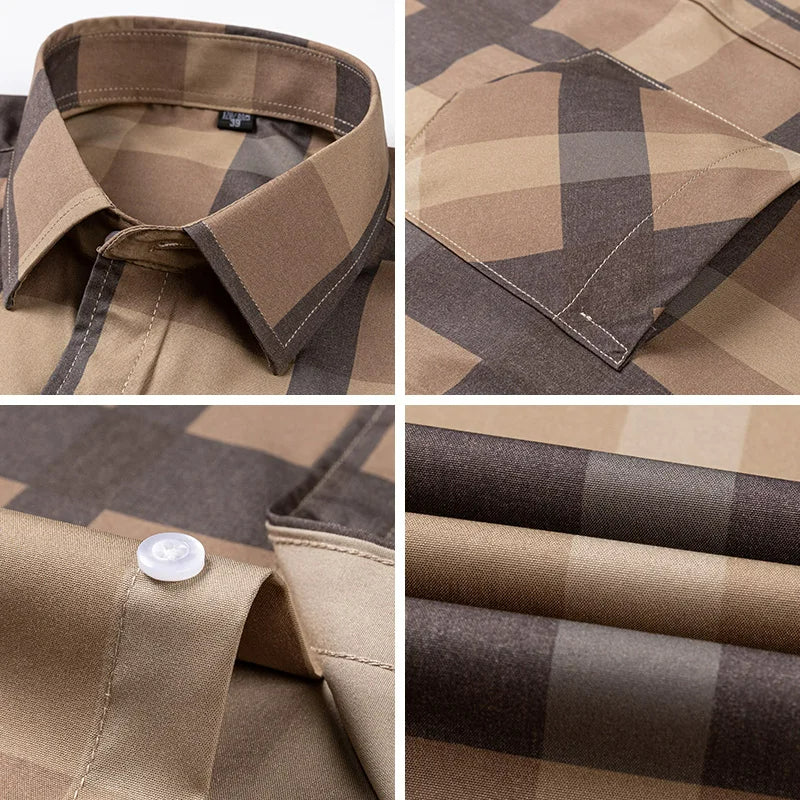 Men's Fashion Shirts Casual Slim Plaid Striped Men Clothing Business (Pack of 4)