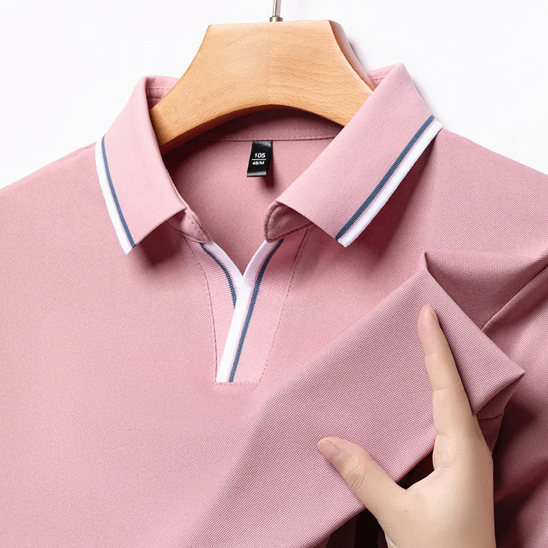 ummer Men's Solid Short Sleeved Striped Lapel Polo T-Shirt (Pack of 4)