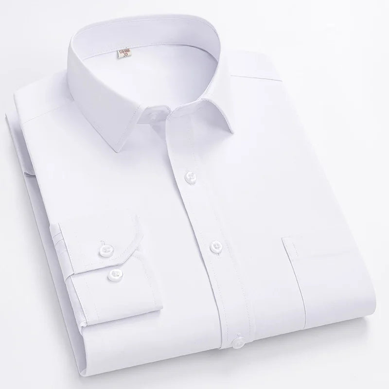 Men's Solid Color Striped Anti-wrinkle Non-ironing Fashion Business White Shirts