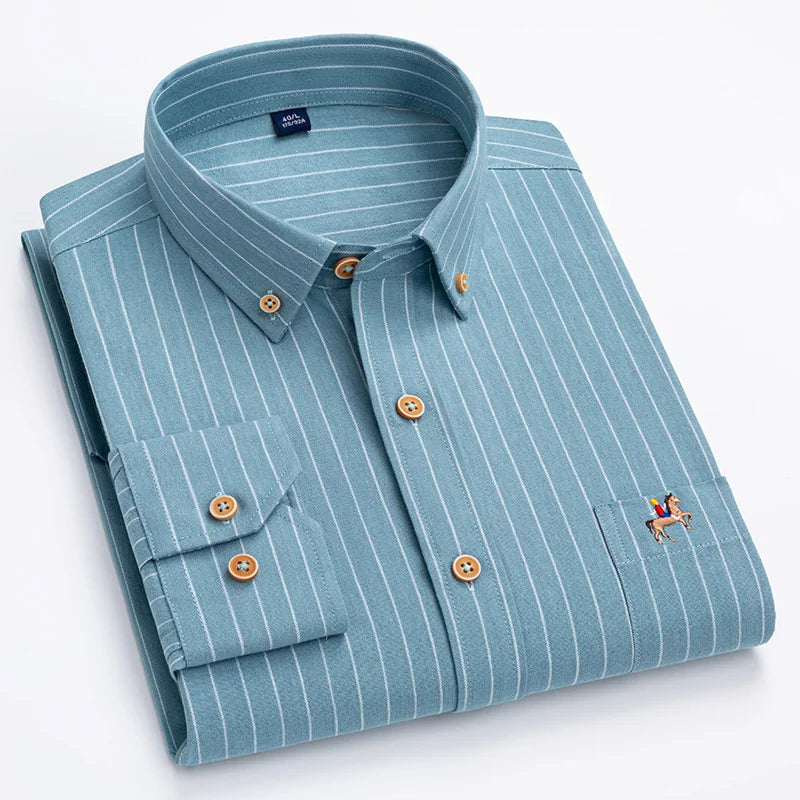 New Pure Cotton Oxford Textile Men's Shirt With Horse Label Slim And Comfortable Long-sleeved