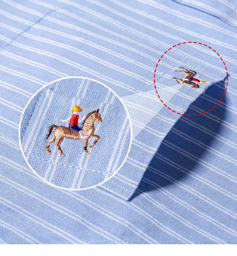New Pure Cotton Oxford Textile Men's Shirt With Horse Label Slim And Comfortable Long-sleeved