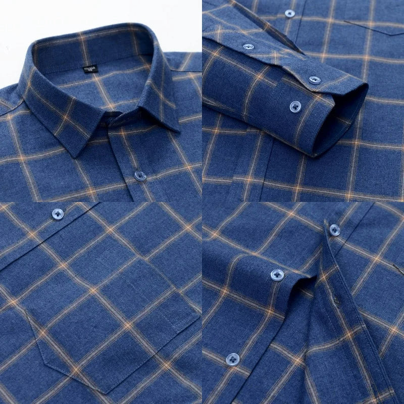 100% Pure Cotton Men's Flannel Plaid Shirt Long Sleeve Regular Fit Men Pocket Casual Shirt (Pack of 4)