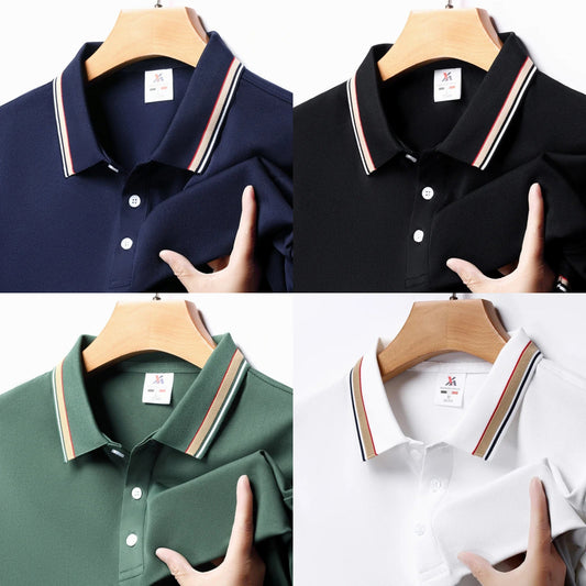 Men's Fashion Solid Short Sleeved Striped Lapel Polo T-Shirt (Pack of 4)