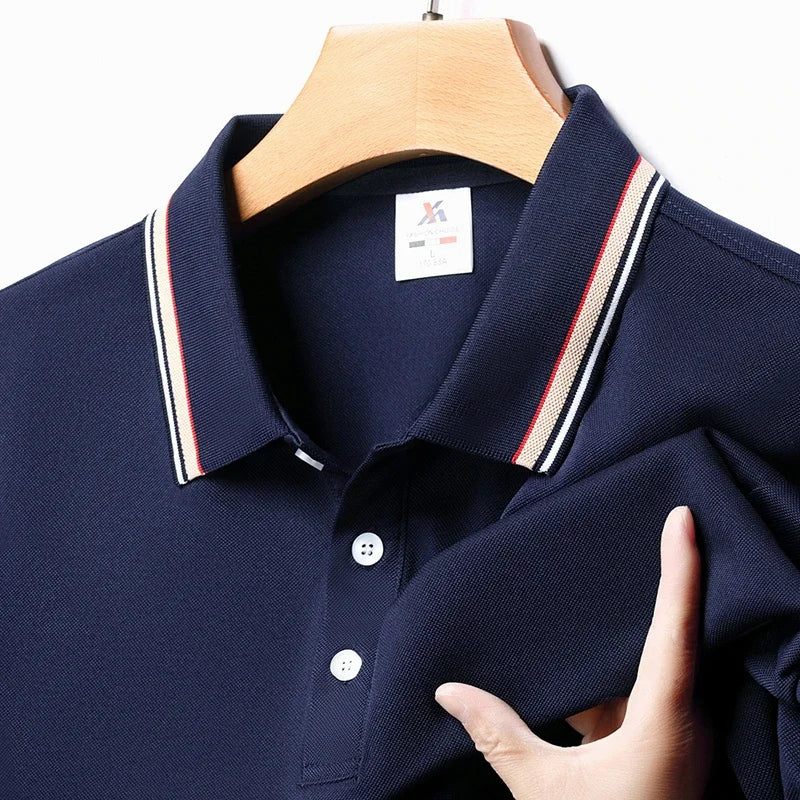 Men's Fashion Solid Short Sleeved Striped Lapel Polo T-Shirt (Pack of 4)